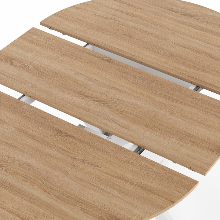 Table à manger extensible ronde ALIX 6-8 personnes pied araignée bois et blanc 110-150 cm