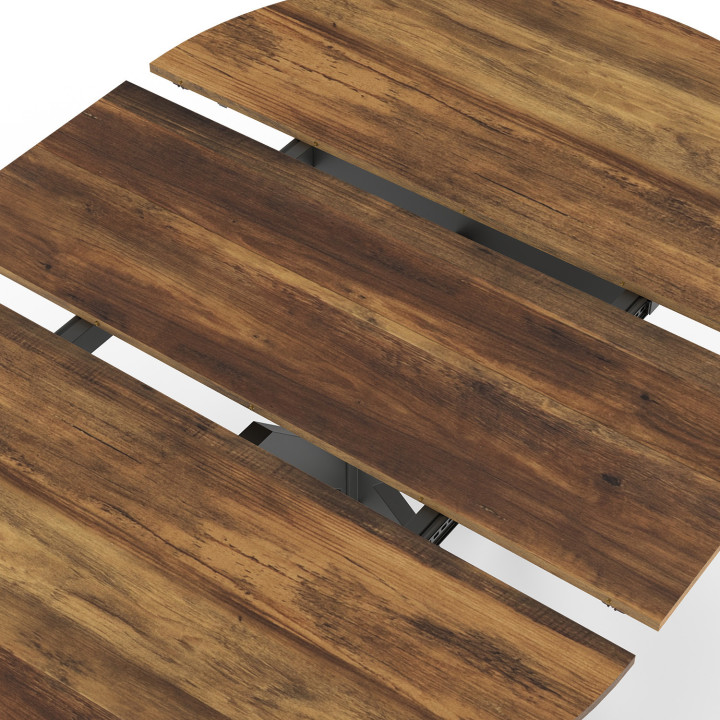 Table à manger extensible ronde ALIX 4-8 personnes pied araignée bois foncé effet vieilli et noir HAWKINS 110-150 cm
