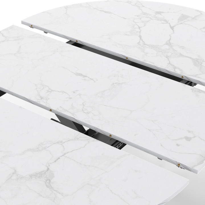 Marmeren en zwart effect ronde uitschuifbare eettafel 4-8 personen 110-150cm - ALIX | ID Market