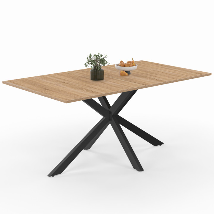 Table à manger rectangle ALIX 8 personnes pied araignée bois et noir 160 cm