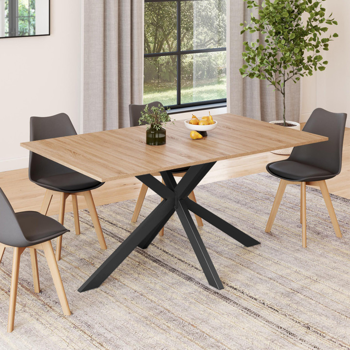 Table à manger rectangle ALIX 8 personnes pied araignée bois et noir 160 cm