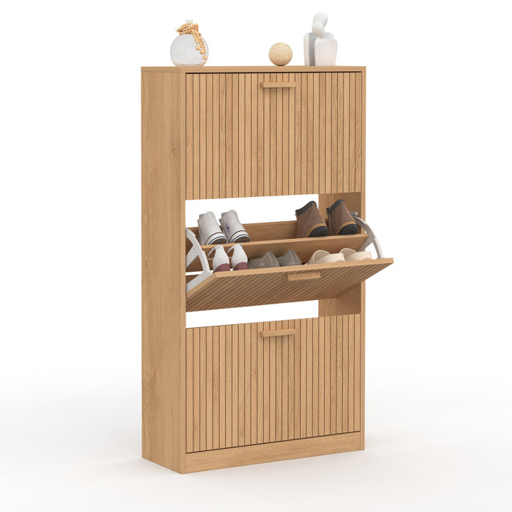 Zapatero de 18 piezas con 3 puertas de lamas de roble - JULIETTE | ID Market