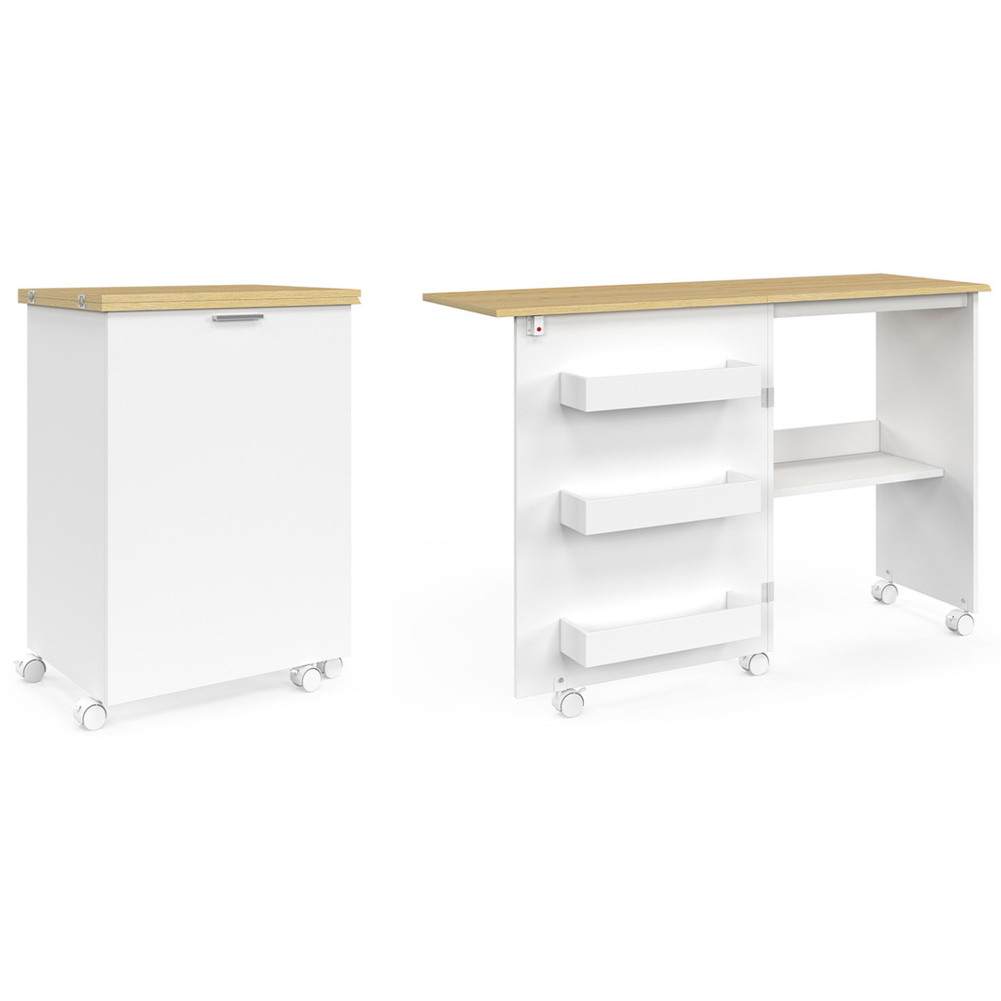 Table Pliante Blanche Avec Roulettes - Dimensions 120x58x75 Cm - Bureau D'Appoint Ou Table De Nuit - Neuf