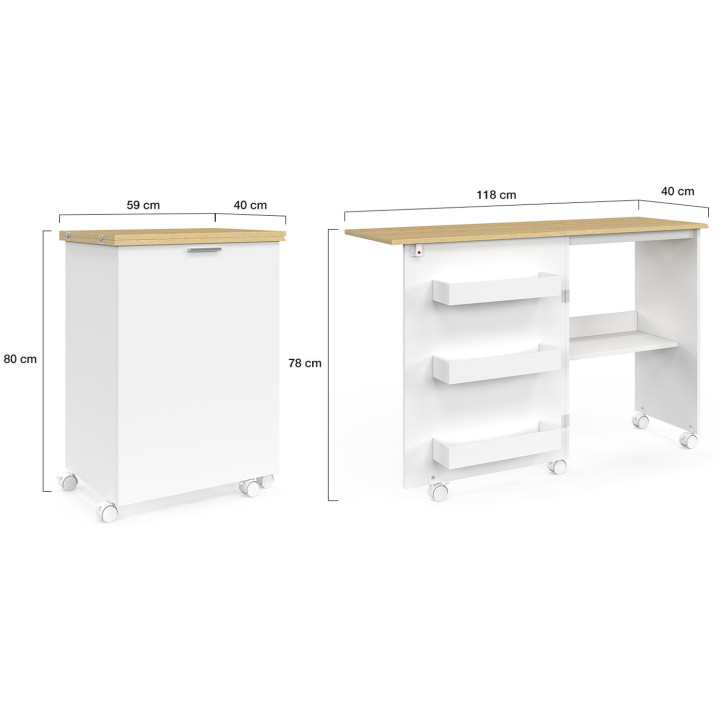 Mesa de costura plegable con ruedas y 4 estantes | ID Market