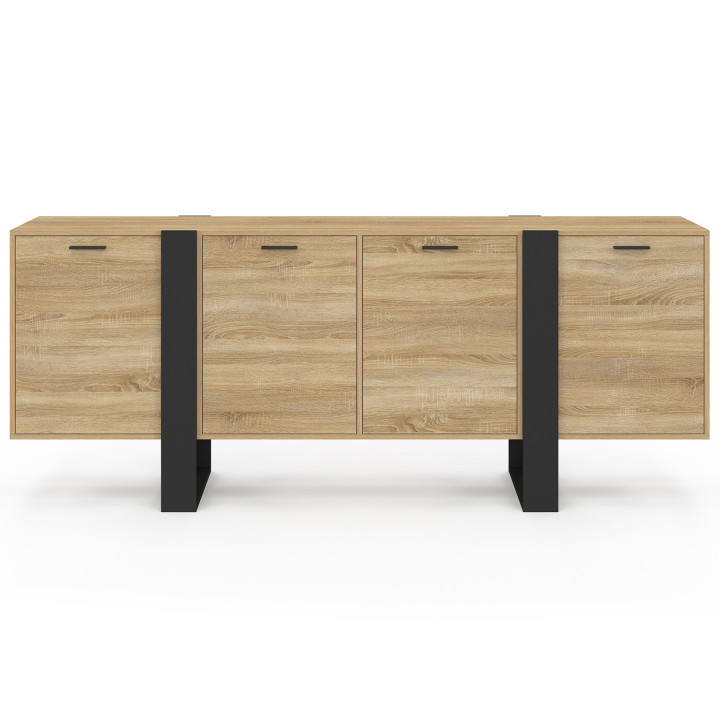 PHOENIX XXL 200 cm 4-deurs dressoir in hout en zwart