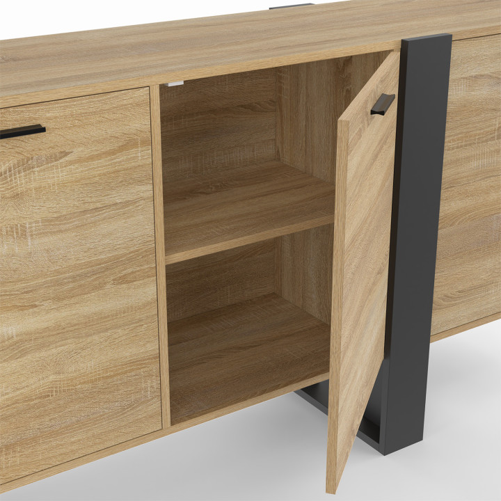 PHOENIX XXL 200 cm 4-deurs dressoir in hout en zwart
