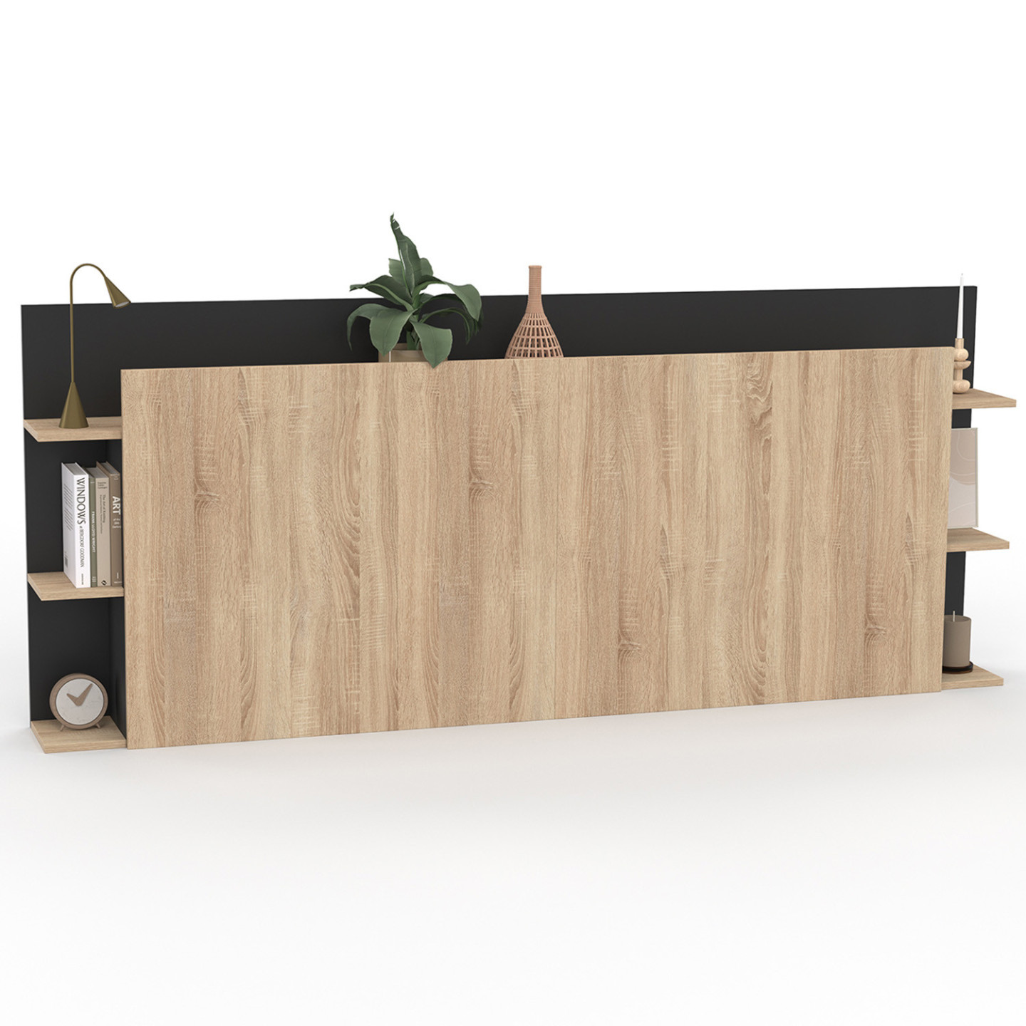 Tête de lit 160 cm sur pied bois et noir avec rangement - CIRI ...
