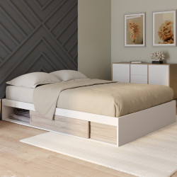 15994 - Giroletto 140x190 cm con base e contenitori in legno bianco e faggio Struttura letto 140x190cm con contenitore e materasso in legno bianco e faggio - SALEM | ID Market