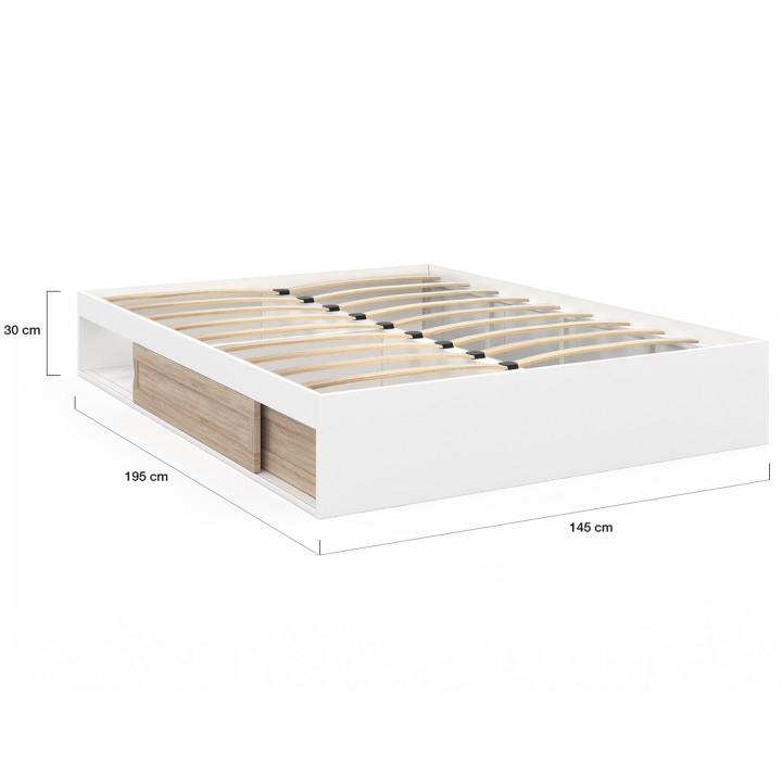 Struttura letto 140x190cm con contenitore e materasso in legno bianco e faggio - SALEM | ID Market