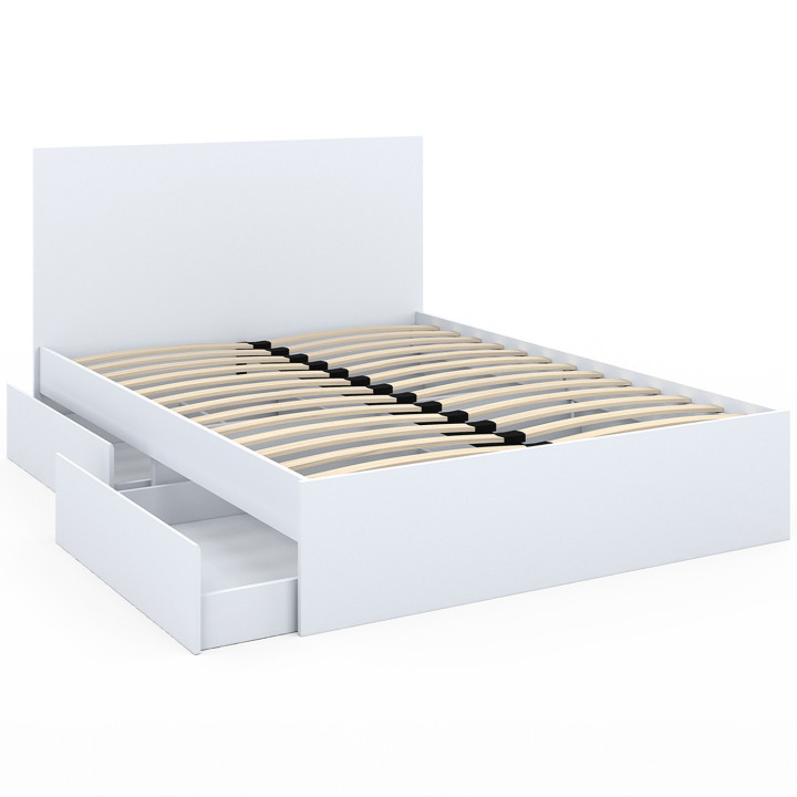 Tweepersoonsbed 140x190 wit 4 laden op wieltjes met hoofdeinde - OMAHA | ID Market