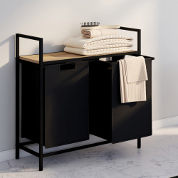 Panier à linge 2 bacs DETROIT tissu noir design industriel