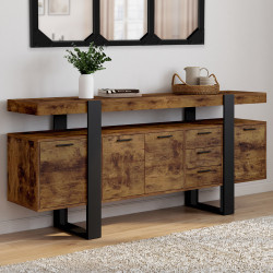 Buffet 180 cm PHOENIX XXL 4 portes avec 2 tiroirs bois effet vieilli et noir