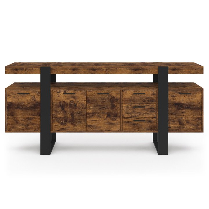 Großes Sideboard mit Alt-Effekt in Schwarz und Holz, mit Türen und Schubladen - PHOENIX || PHOENIX Sideboard IDMarket