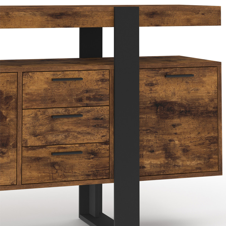 Buffet 180 cm PHOENIX XXL 4 portes avec 2 tiroirs bois effet vieilli et noir