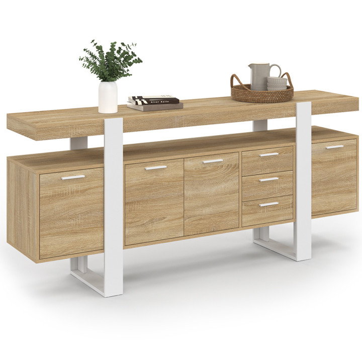 180 cm PHOENIX XXL Credenza a 4 ante con 2 cassetti in legno e bianco