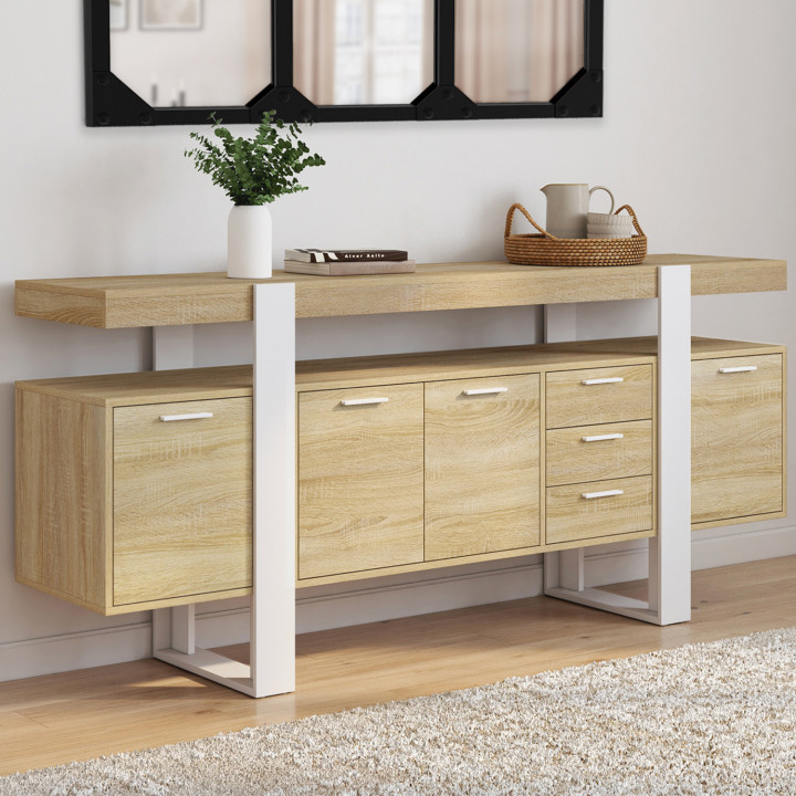 Großes Sideboard aus Holz und Weiß mit Türen und Schubladen - PHOENIX | Startseite IDMarket