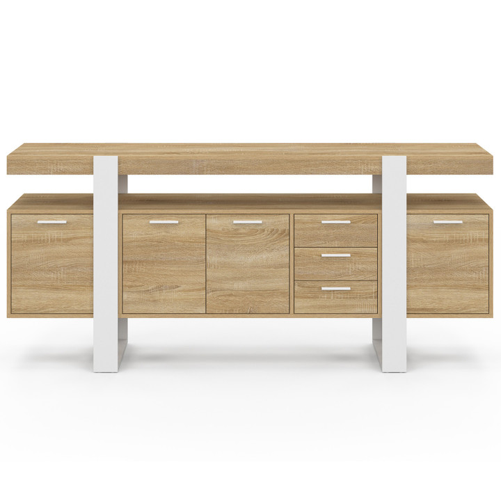 180 cm PHOENIX XXL Credenza a 4 ante con 2 cassetti in legno e bianco