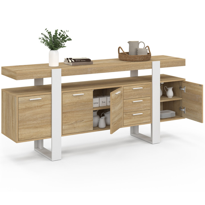 180 cm PHOENIX XXL Credenza a 4 ante con 2 cassetti in legno e bianco