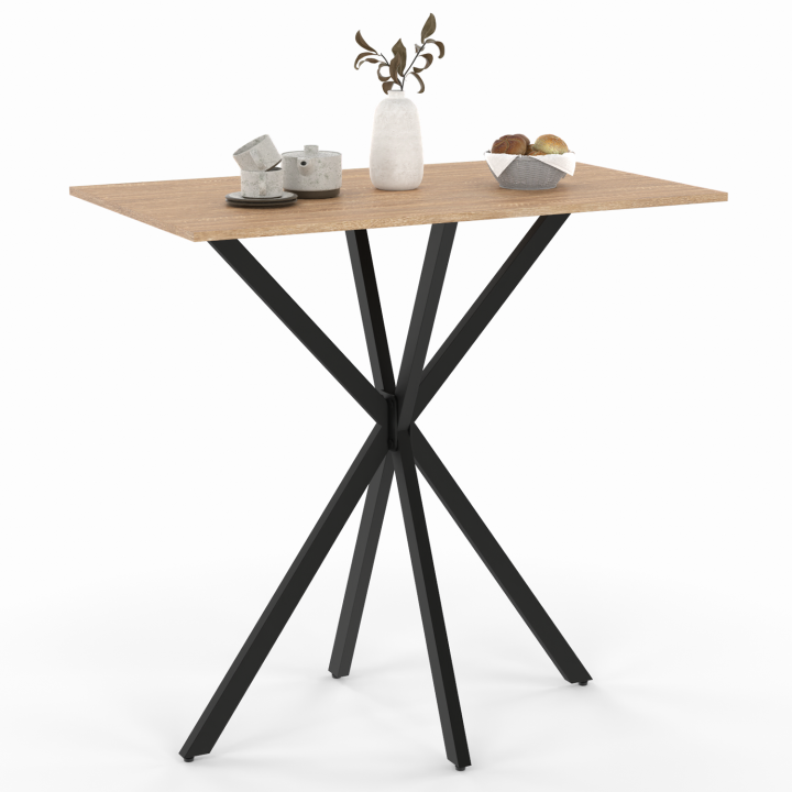 Table haute de bar rectangulaire ALIX pied araignée bois et noir 100 cm Table haute de bar rectangulaire ALIX pied araignée bois et noir 100 cm