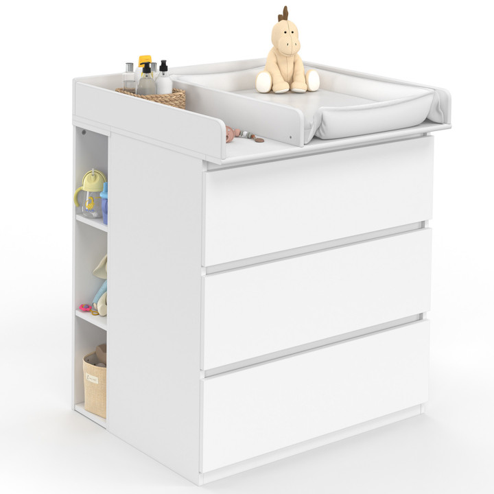 Commode à langer évolutive AMBRE blanc 3 tiroirs table à langer et 2 étagères amovibles