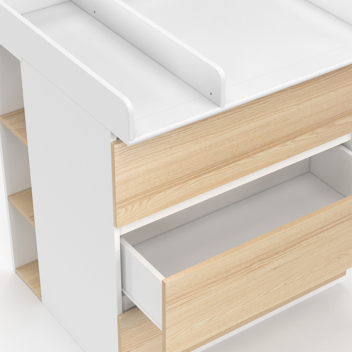 AMBRE commode, afwerking beuken en wit 3 laden, commode en 2 uitneembare planken
