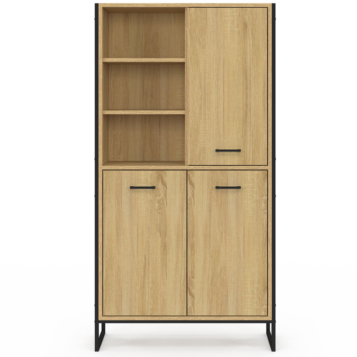 IDMarket Buffet Haut H. 160 Cm Detroit 3 Portes - Design Industriel Bi-Matière Bois Et Métal