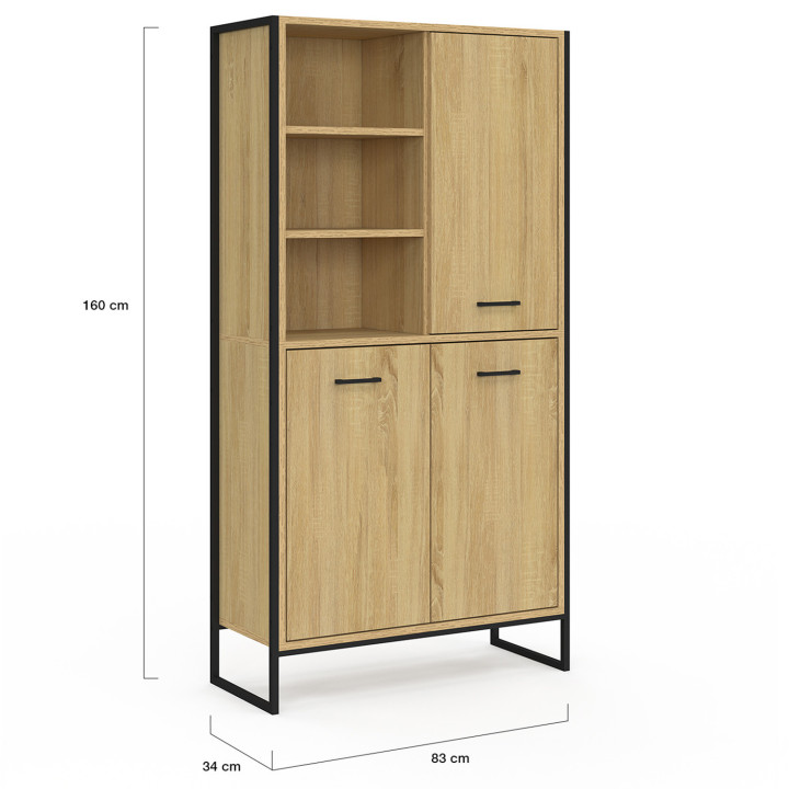 Buffet haut industriel 160cm 3 portes - DETROIT | ID Market