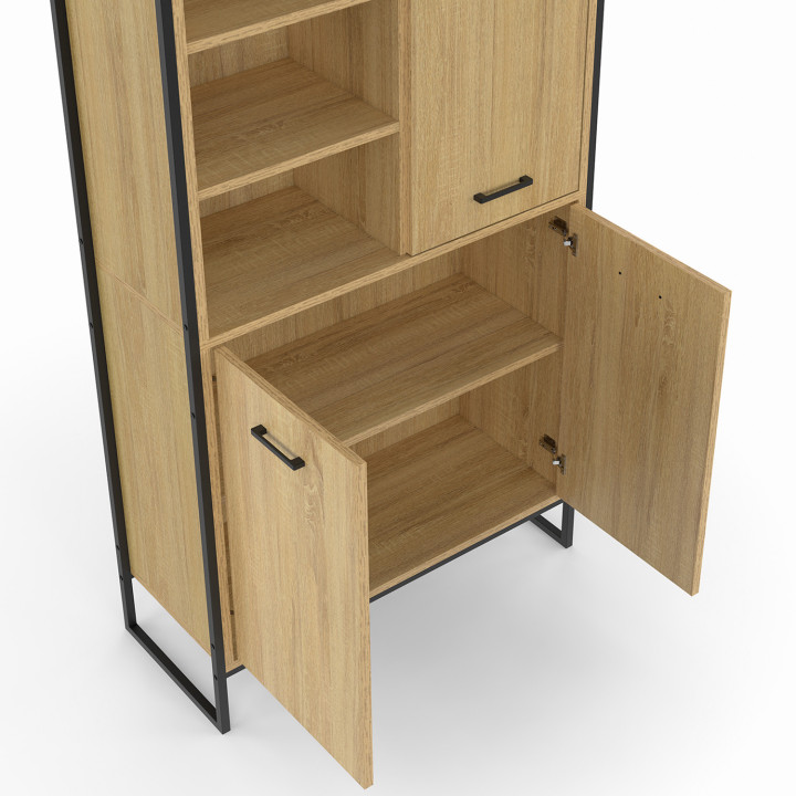 Buffet haut H. 160 cm DETROIT 3 portes avec tiroir design industriel