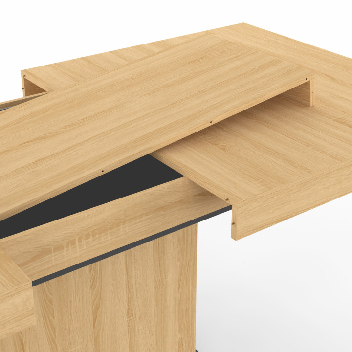 Table à manger extensible rectangle EDEN bois et noir 6-10 personnes 160-200 cm