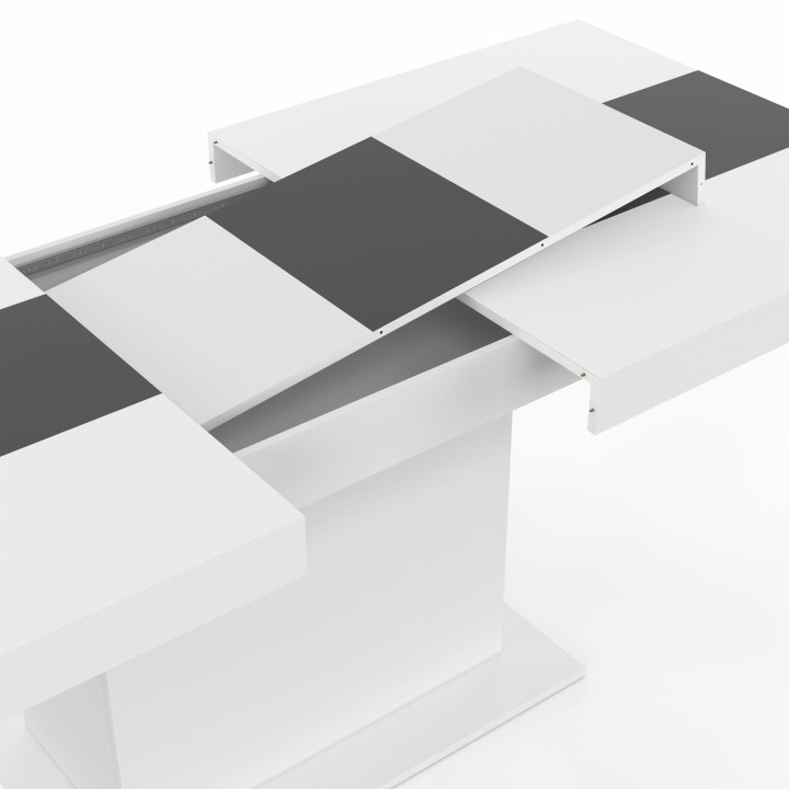 Table à manger extensible rectangle EDEN 6-10 personnes blanche et bande centrale grise 160-200 cm