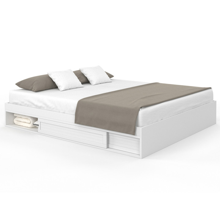 SALEM tweepersoons bedframe met opbergruimte en 180 x 200 cm witte lattenbodem