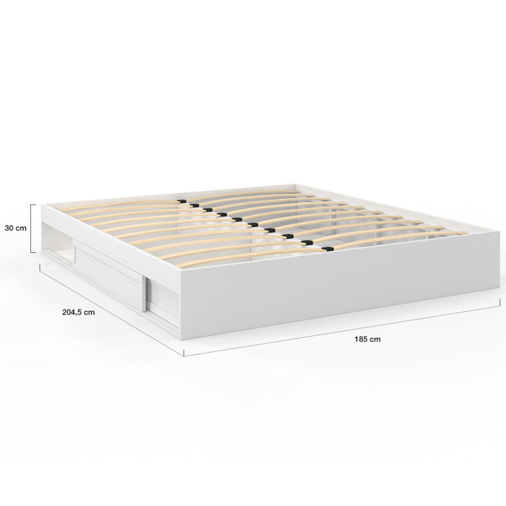 SALEM tweepersoons bedframe met opbergruimte en 180 x 200 cm witte lattenbodem