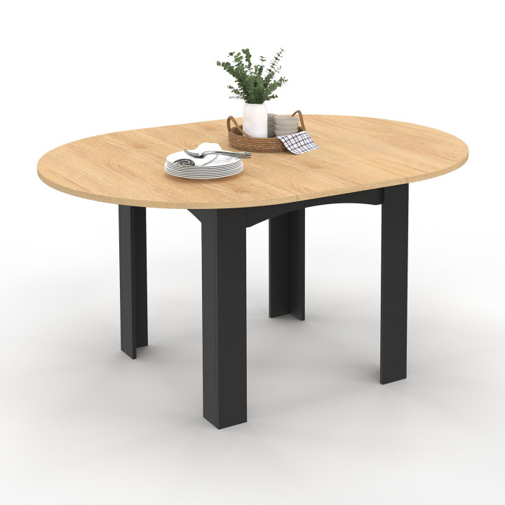Table ronde extensible 4-8 personnes noir et bois - DONA | ID Market