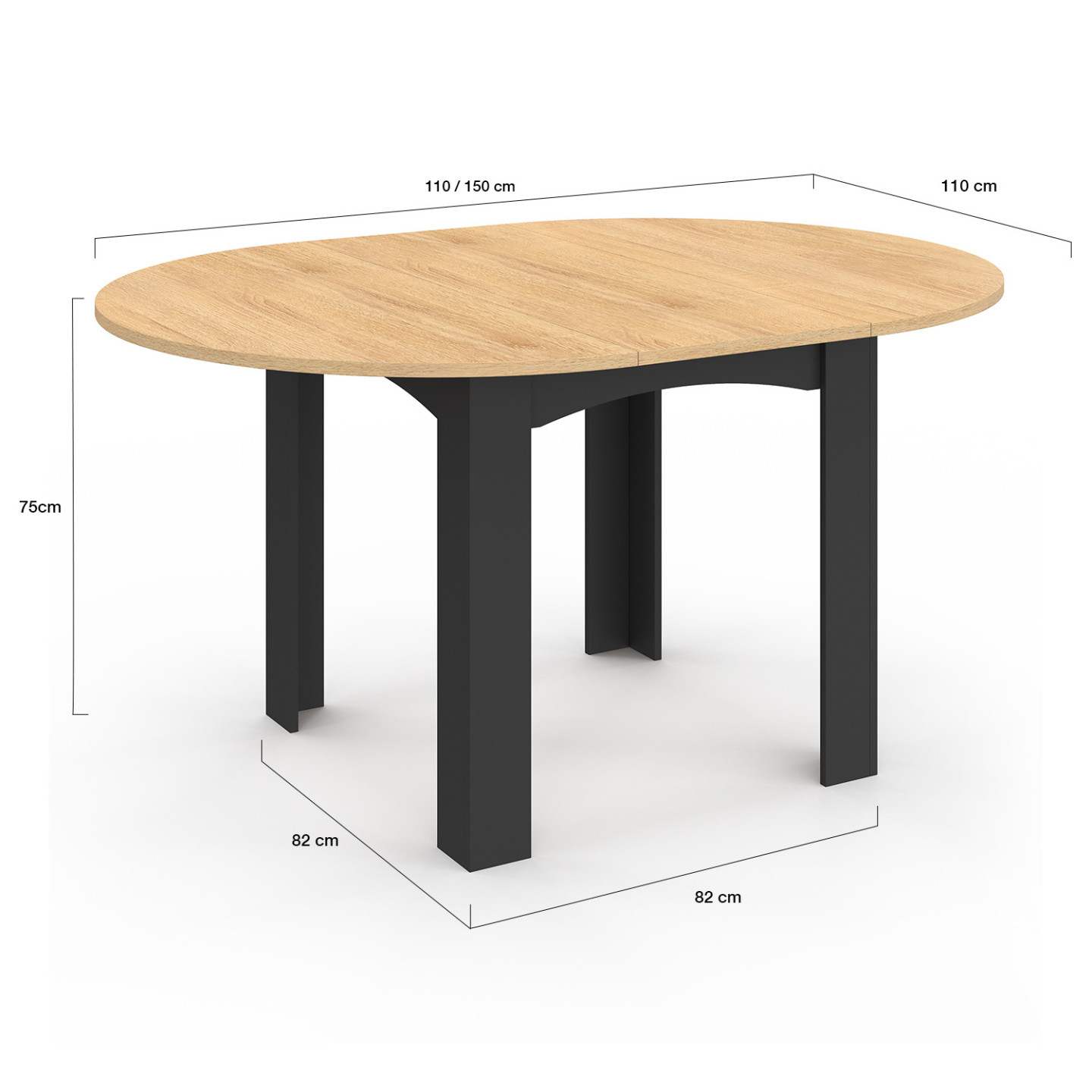 Uitschuifbare eettafel - MDF - Ronde tafel - 118-158 cm - 6 personen - 1 deur - 2 planken - zwart