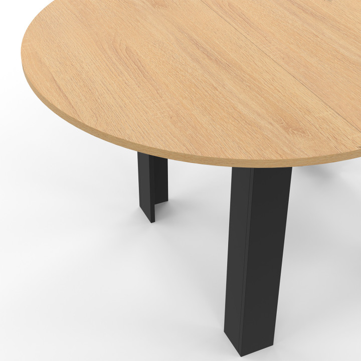 Table à manger extensible ronde DONA 4-8 personnes noire plateau façon hêtre 110-150 cm