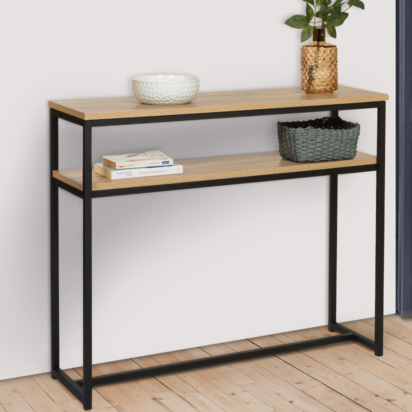 Landia Home Consolle Design Industriale In Legno Rovere E Metallo - 121x41x76 Cm
