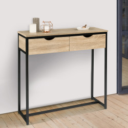 14666 - Consola industrial con 2 cajones, madera y metal, 90 cm Consola de entrada de estilo industrial con 2 cajones - DETROIT | ID Market