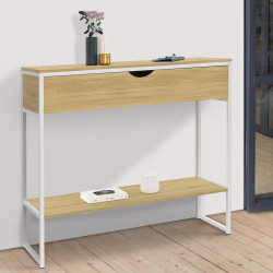 16909 - Console 1 tiroir et 1 étagère design industriel bois et métal blanc Console 1 tiroir DETROIT 1 étagère design industriel bois et métal blanc