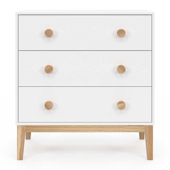 JACOB 80 cm kindercommode met 3 laden in wit en hout