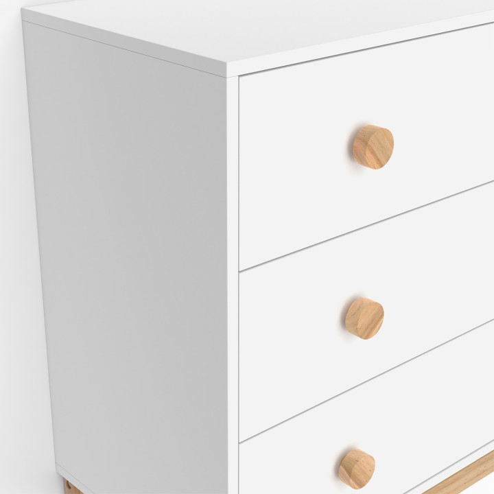 JACOB 80 cm kindercommode met 3 laden in wit en hout