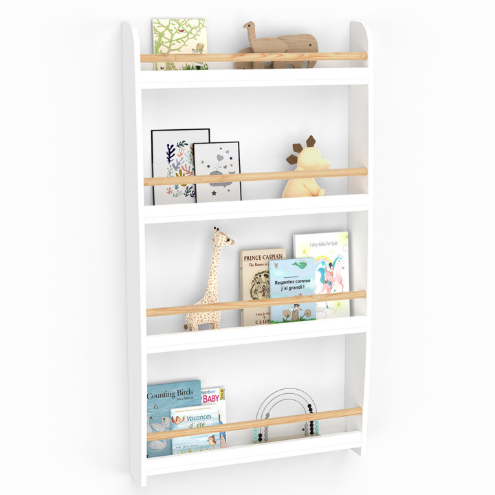Libreria a muro per bambini a 4 ripiani in legno e bianco PAULETTE
