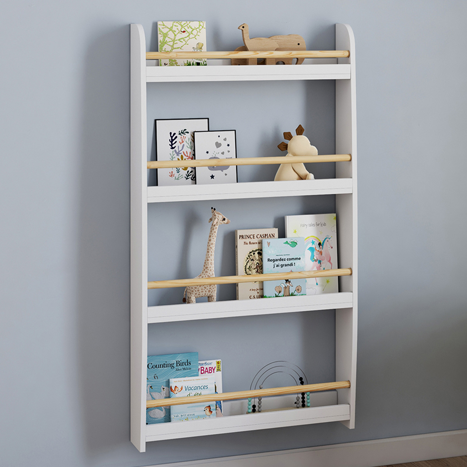 Bibliothèque enfant murale blanc et bois