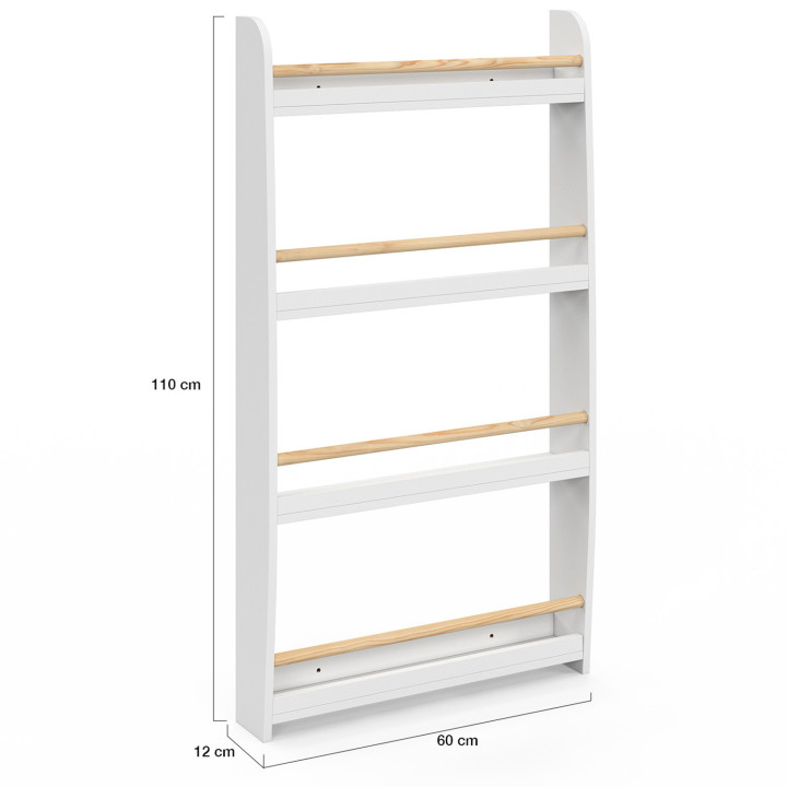 Libreria a muro per bambini a 4 ripiani in legno e bianco PAULETTE
