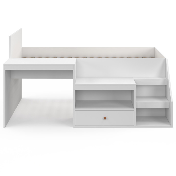 Cama combinada con somier, escritorio y almacenaje blanco - LEOPOLD | ID Market