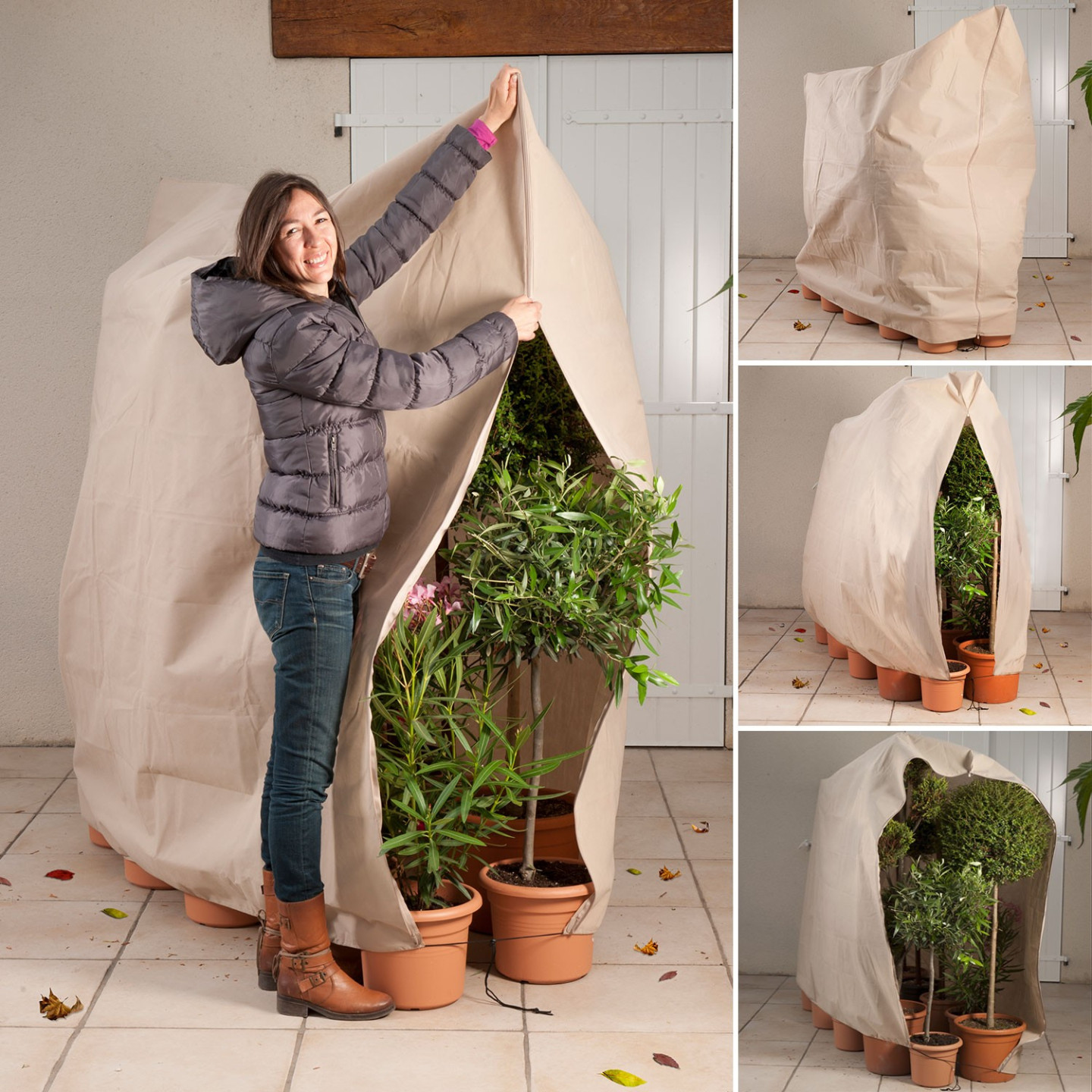 Housse D'hivernage Pour Plantes - 240x200 Cm - Tissu Non Tissé Respirant, Anti-UV - Zip Et Cordon De Serrage - Protection Gel, Neige, Vent