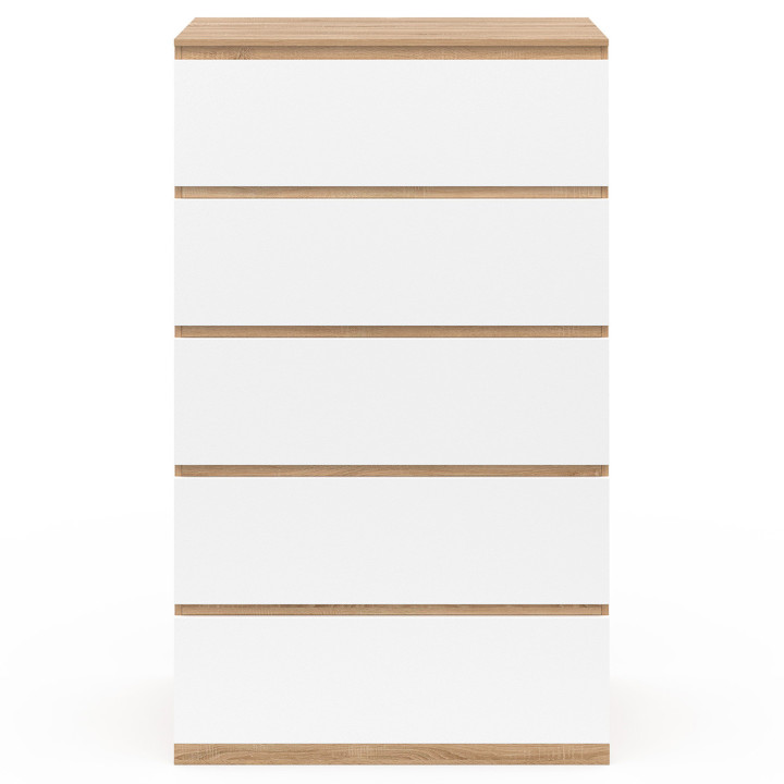 Cómoda de madera de haya y aspecto blanco 5 cajones 60cm - TOMI | ID Market