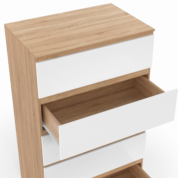 Houten ladekast beuken en wit look 5 lades 60cm - TOMI | ID Market