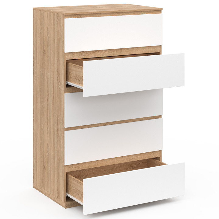 Houten ladekast beuken en wit look 5 lades 60cm - TOMI | ID Market