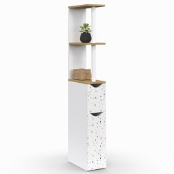 Meuble WC étagère WILLY 2 portes motif terrazzo et hêtre