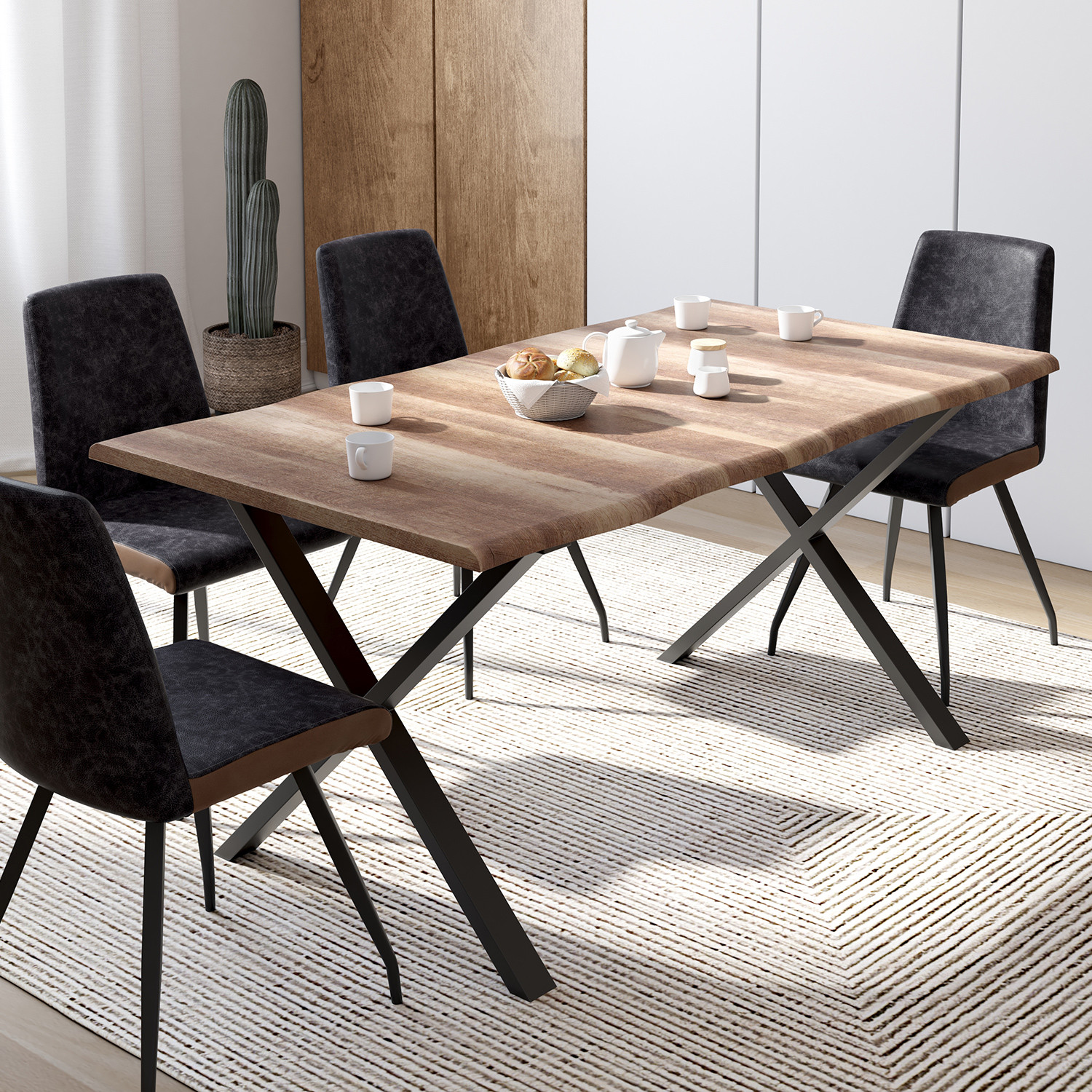 Table à manger 6 personnes avec pieds en forme de X
